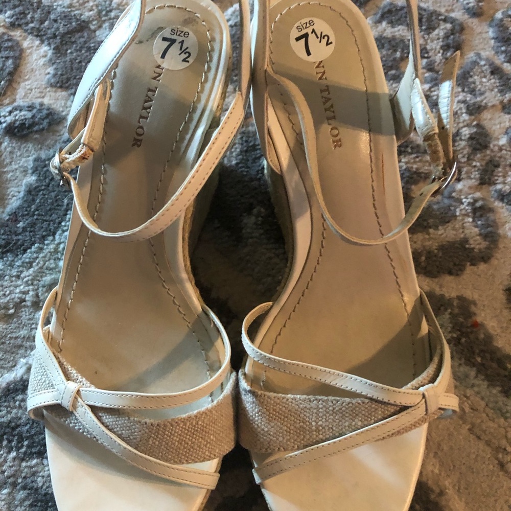 White, wedged sandals.